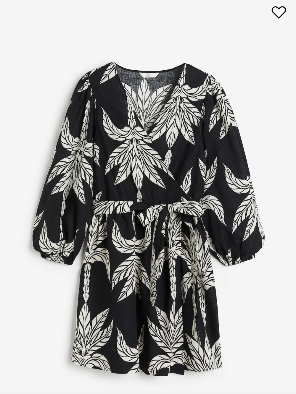 H&M Black Wrap Dress with Cream Tropical Leaf Print
